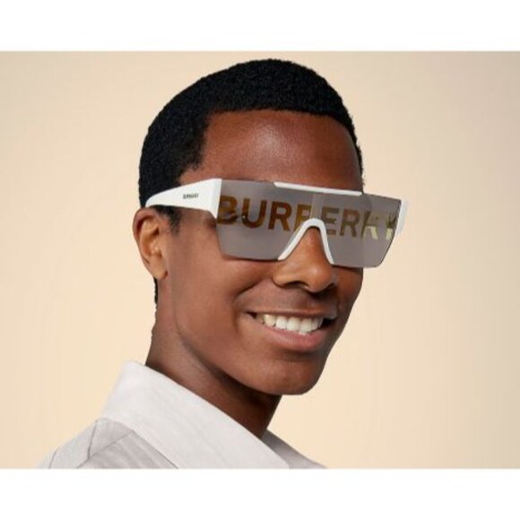 NEW BURBERRY WHITE UNISEX SHIELD SUNGLASSES BURBERRY - Picture 7 of 12